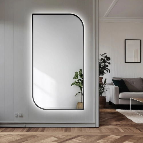 Lustro w ramie czarnej MDF SLIM z podświetleniem - ŁEZKA LED - kolor ramy do wyboru